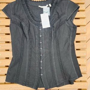 Soft Surroundings Black Embroidered Accent Top sz Medium